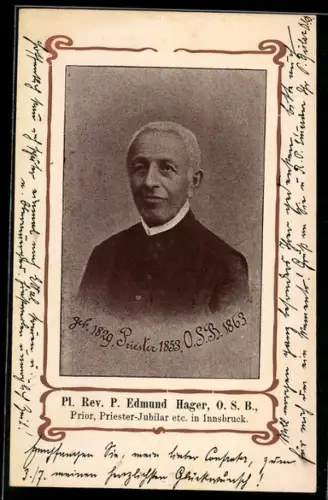 AK Portrait Pl. Rev. P. Edmund Hager, O.S.B., Prior, Priester-Jubilar