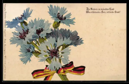 AK Kornblumenstrauss mit deutscher Schleife