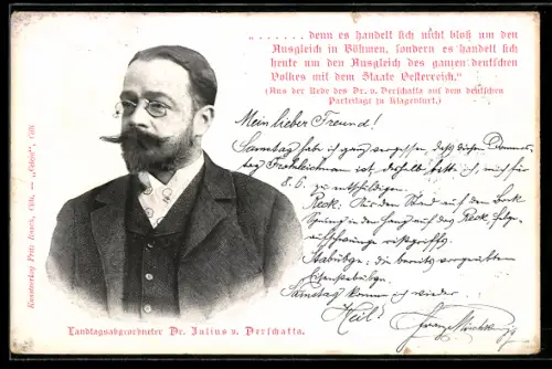 AK Portrait Landtagsabgeordneter Dr. Julius v. Derschatta