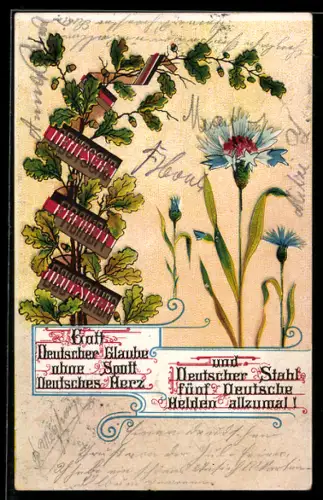 Künstler-AK Kornblumen und Wahlspruch Deutsche Freiheit