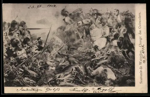 AK Episode aus der Schlacht bei Waterloo 1815, Angriff der Kürassiere