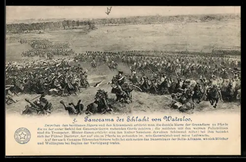 AK Schlacht bei Waterloo 1815, Grenadiere zwischen den berittenen Jägern und Kürassieren