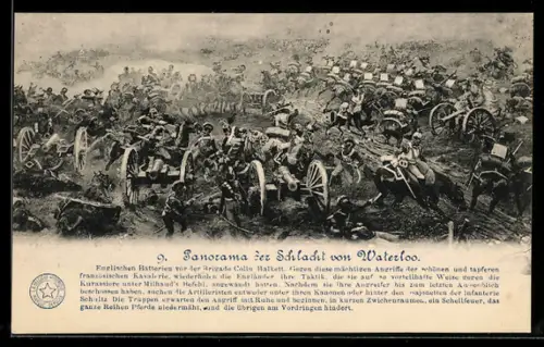 AK Schlacht bei Waterloo 1815, Englische Batterien vor der Brigade Colin Halkett