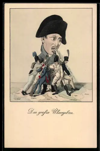 AK Das grosse Übergeben, Karikatur auf Napoleon