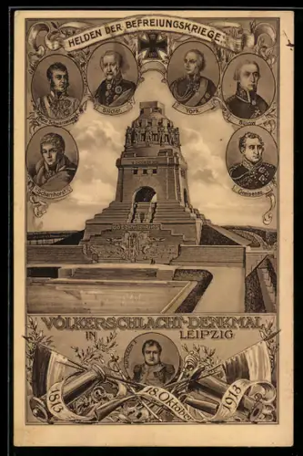 AK Leipzig, Völkerschlachtdenkmal und die Helden der Befreiungskriege