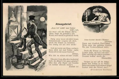 AK Absagebrief von Friedrich Stolze mit Illustrationen