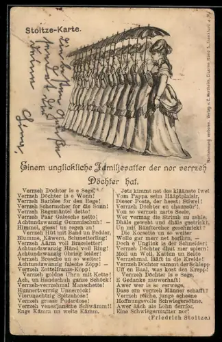 AK Gedicht Einem unglickliche Familijeveatter der nor verrzeh Döchter hat von Friedrich Stoltze