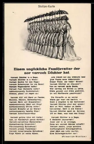 AK Gedicht Einem unglicklichen Familjevatter der nor verrzeh Döchter hat von Friedrich Stoltze