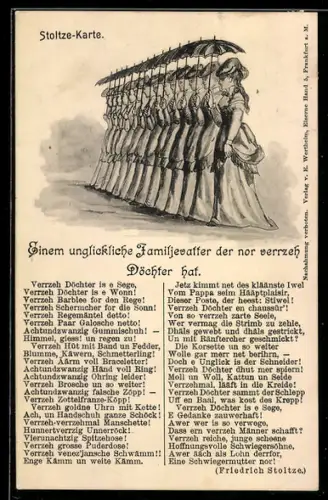 AK Gedicht Einem unglicklichen Familjevatter der nor verrzeh Döchter hat von Friedrich Stoltze