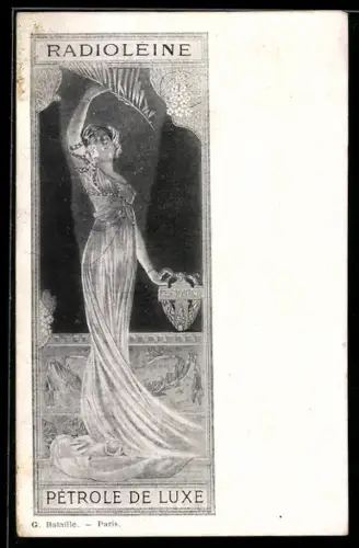 AK Reklame für Radioleine Erdöl nach Art des Jugendstil