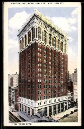 AK New York, NY, Masonic Building, 6th Ave and 23rd Street, Freimaurer