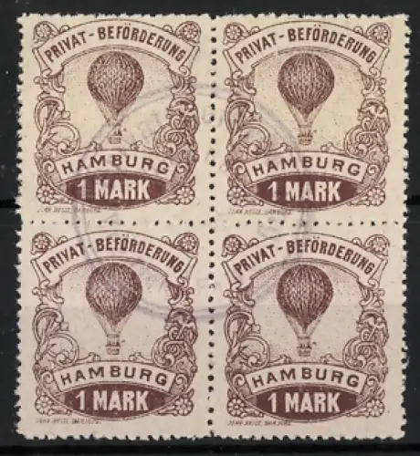 Briefmarken Hamburg, Private Stadtpost, 1 Mark, Stempel, Heissluftballon