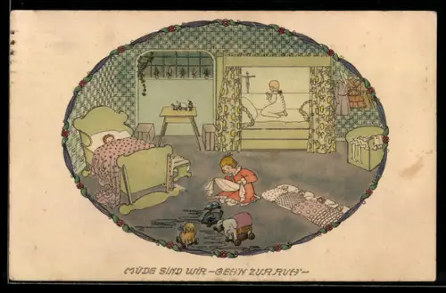 Künstler-AK Mela Köhler: Kinder vor dem Einschlafen