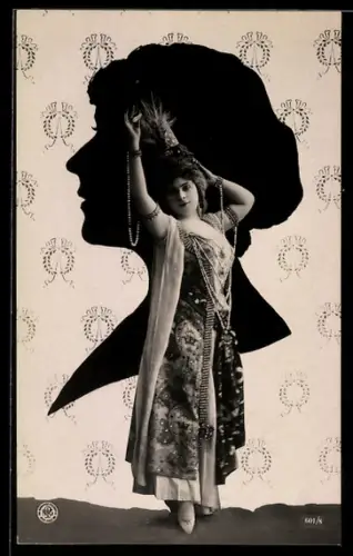 Foto-AK NPG NR 601 /8: Tänzerin vor dem Schattenbild einer Frau