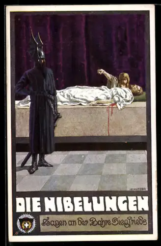 Künstler-AK Ernst Kutzer: Die Nibelungen, Hagen an der Bahre Seigfrieds