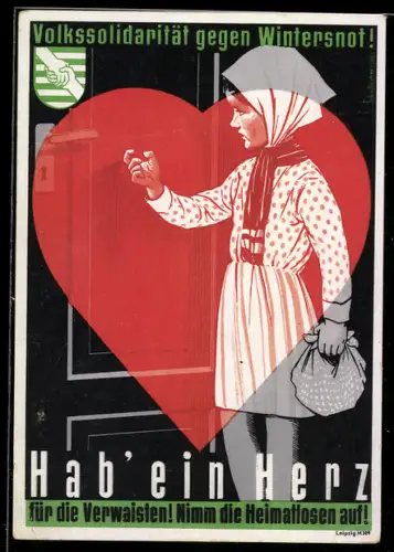 AK Kleines Waisenmädchen klopft an Türen für Obhut, Volkssolidarität gegen Wintersnot