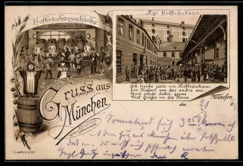 Vorläufer-Lithographie München, 1894, Münchner Hofbräuhaus, Münchner Kindl