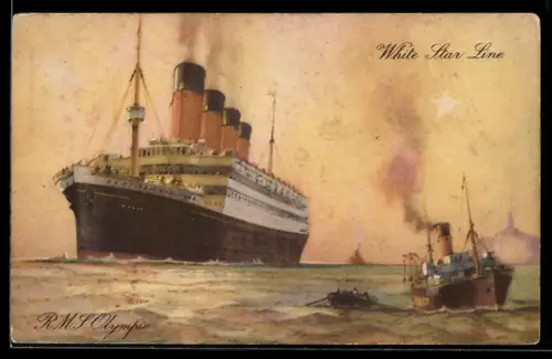 AK R.M.S. Olympic der White Star Line mit Lotsendampfer, Schwesterschiff der RMS Titanic