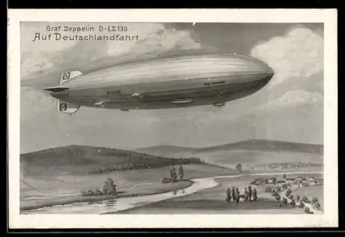 AK Graf Zeppelin D-LZ 130 auf Deutschlandfahrt, Stempel Zeppelinlandung im Sudetenland