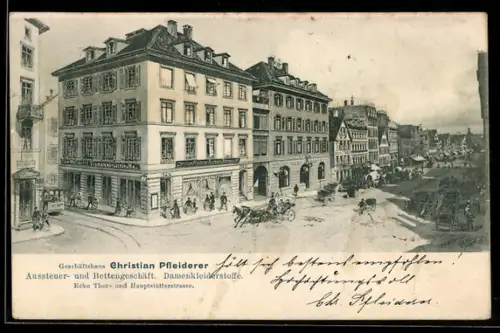 AK Ganzsache PP9 B6: Stuttgart, Geschäftshaus Christian Pfleiderer, Ecke Thor- und Hauptstätterstrasse