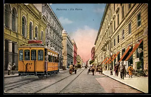 AK Palermo, Via Roma, Strassenbahn