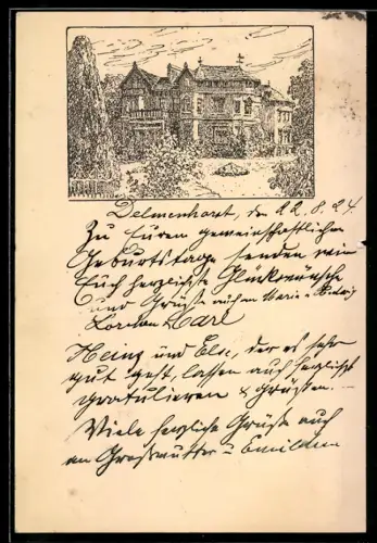 Künstler-AK Delmenhorst, Fabrikanten-Villa mit Gartenanlage