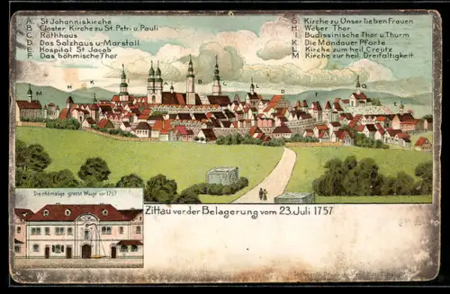 AK Zittau, Ortsansicht vor der Belagerung 1757