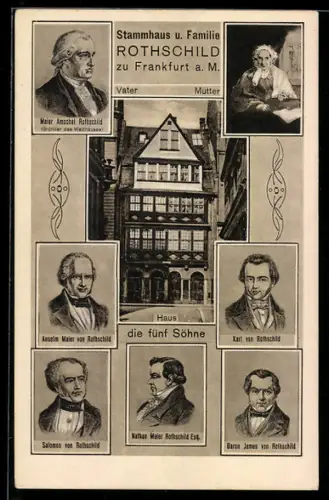 AK Alt-Frankfurt, Stammhaus der Familie Rothschild, Maier Amschel Rothschild und seine Söhne