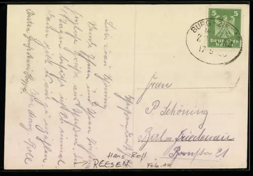 Foto-AK Reesen, Haus Roll mit Bäumen