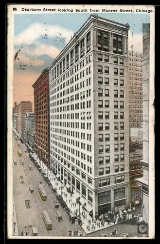AK Chicago, Dearborn Street looking South from Monroe Street, Strassenbahn
