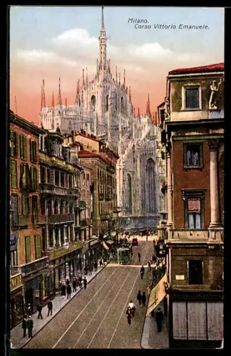 AK Milano, Corso Vittorio Emanuele, Strassenbahn