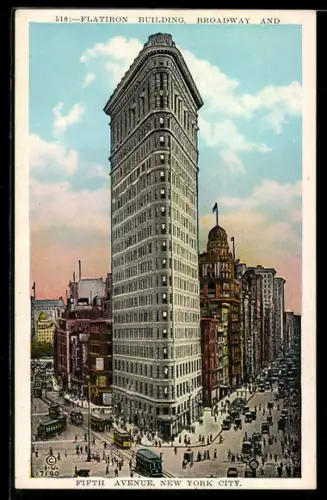 AK New York City, Fifth Avenue, Flatrion Building, Strassenbahn