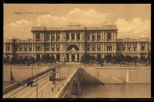 AK Roma, Palazzo di Guistizia, Strassenbahn