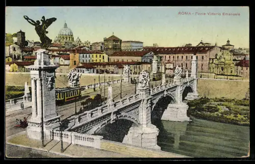 AK Roma, Ponte Vittorio Emanuele, Strassenbahn