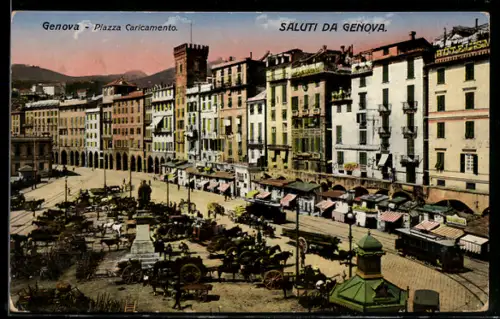AK Genova, Piazza Caricamento, Strassenbahn