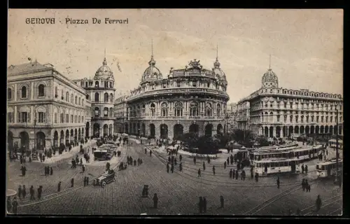 AK Genova, Piazza De Ferrari, Strassenbahn