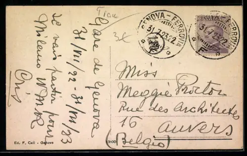 AK Genova, Piazza De Ferrari, Strassenbahn