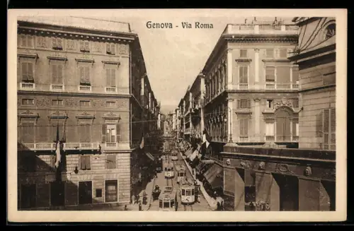 AK Genova, Via Roma, Strassenbahn