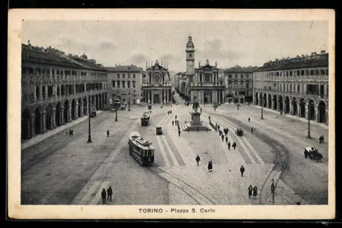 AK Torino, Piazza S. Carlo, Strassenbahn
