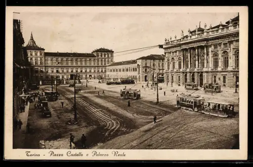 AK Torino, Piazza Castello e Palazzo Reale, Strassenbahn