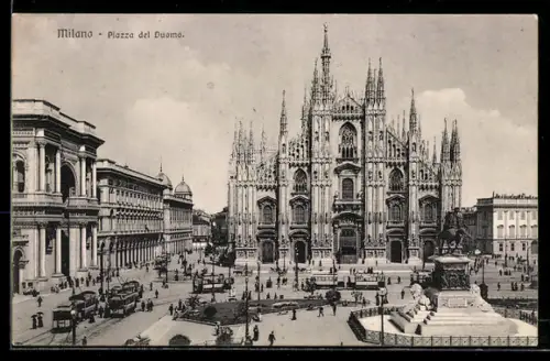 AK Milano, Piazza del Duomo, Strassenbahnen