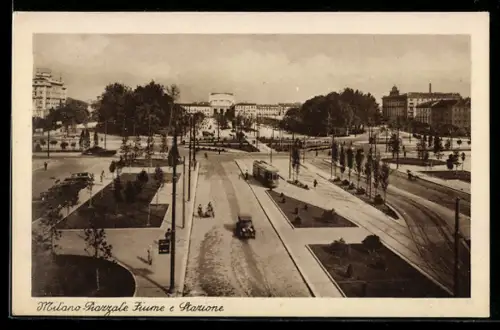 AK Milano, Piazzale Fiume e Stazione, Strassenbahn