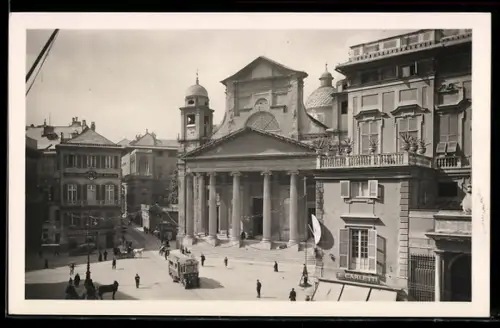 AK Genova, Piazza e Chiesa dell` Annunziata, Strassenbahn
