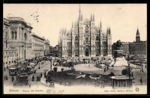 AK Milano, Piazza del Duomo, Strassenbahn