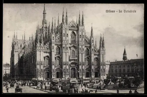 AK Milano, La Cattedrale, Strassenbahn
