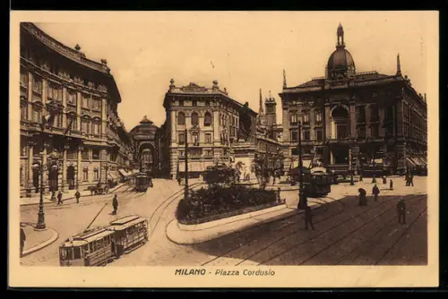 AK Milano, Piazza Cordusio, Strassenbahn
