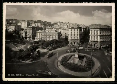 AK Genova, Piazza Corvetto, Veduta panoramica, Strassenbahn