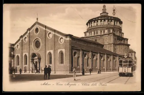 AK Milano, Corso Magenta & Chiesa delle Grazie, Strassenbahn