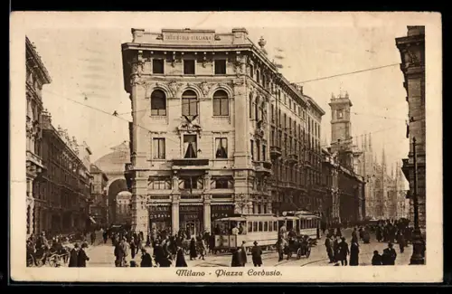 AK Milano, Piazza Cordusio, Strassenbahn