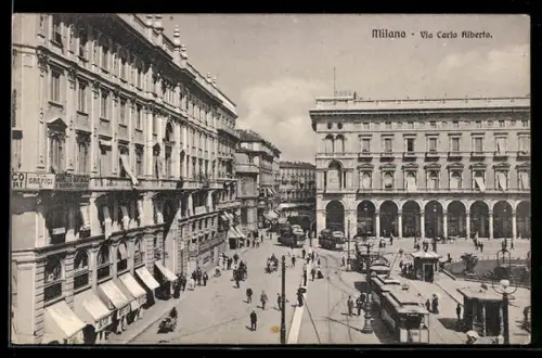 AK Milano, Via Carlo Alberto, Strassenbahn